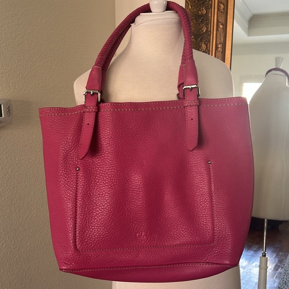 Cole Haan Pink Leather Purse with Braided Leather handles - Picture 5 of 10